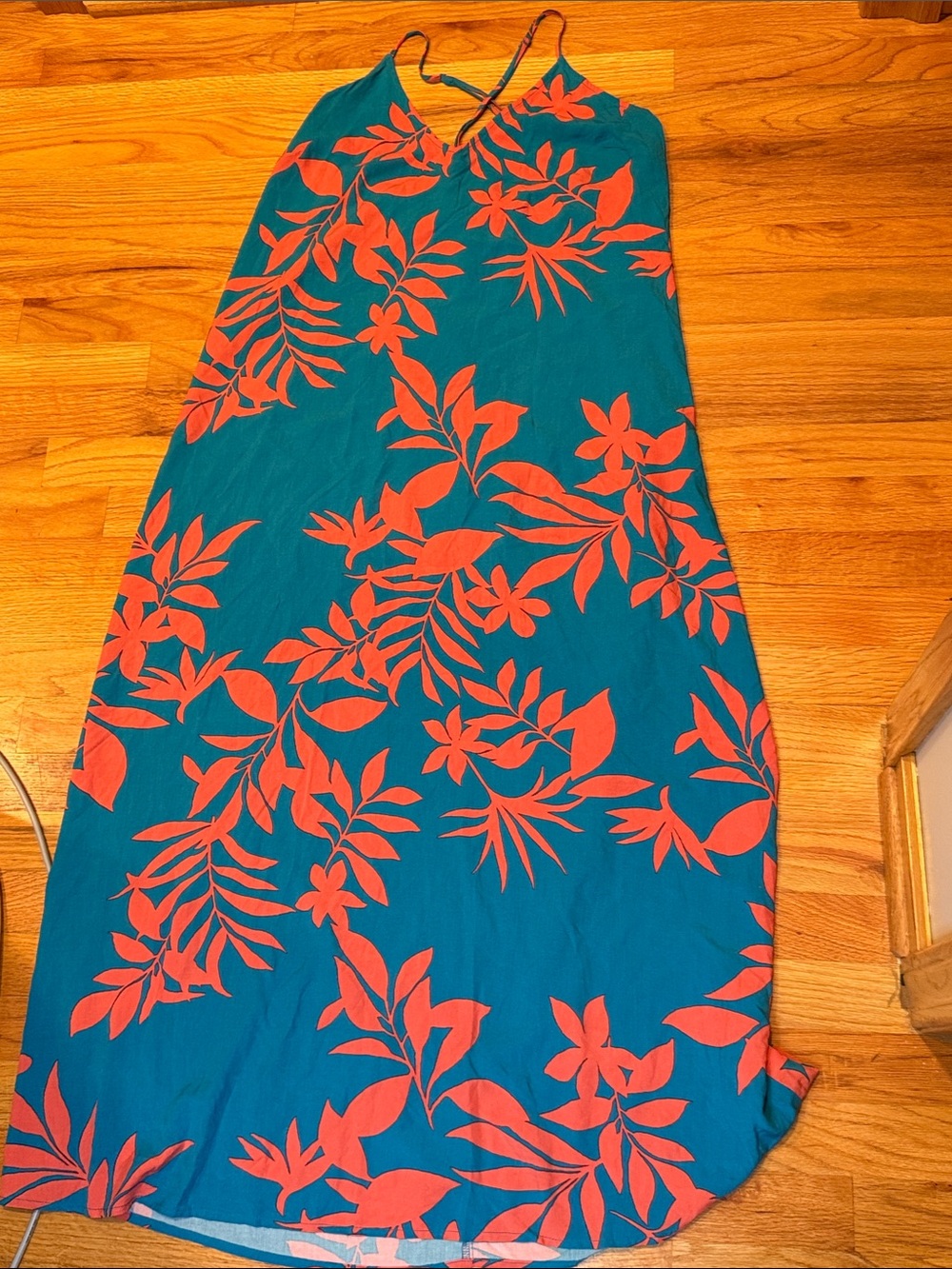 Old Navy Women’s Large Teal Turquoise Coral Floral Sun Slip Dress